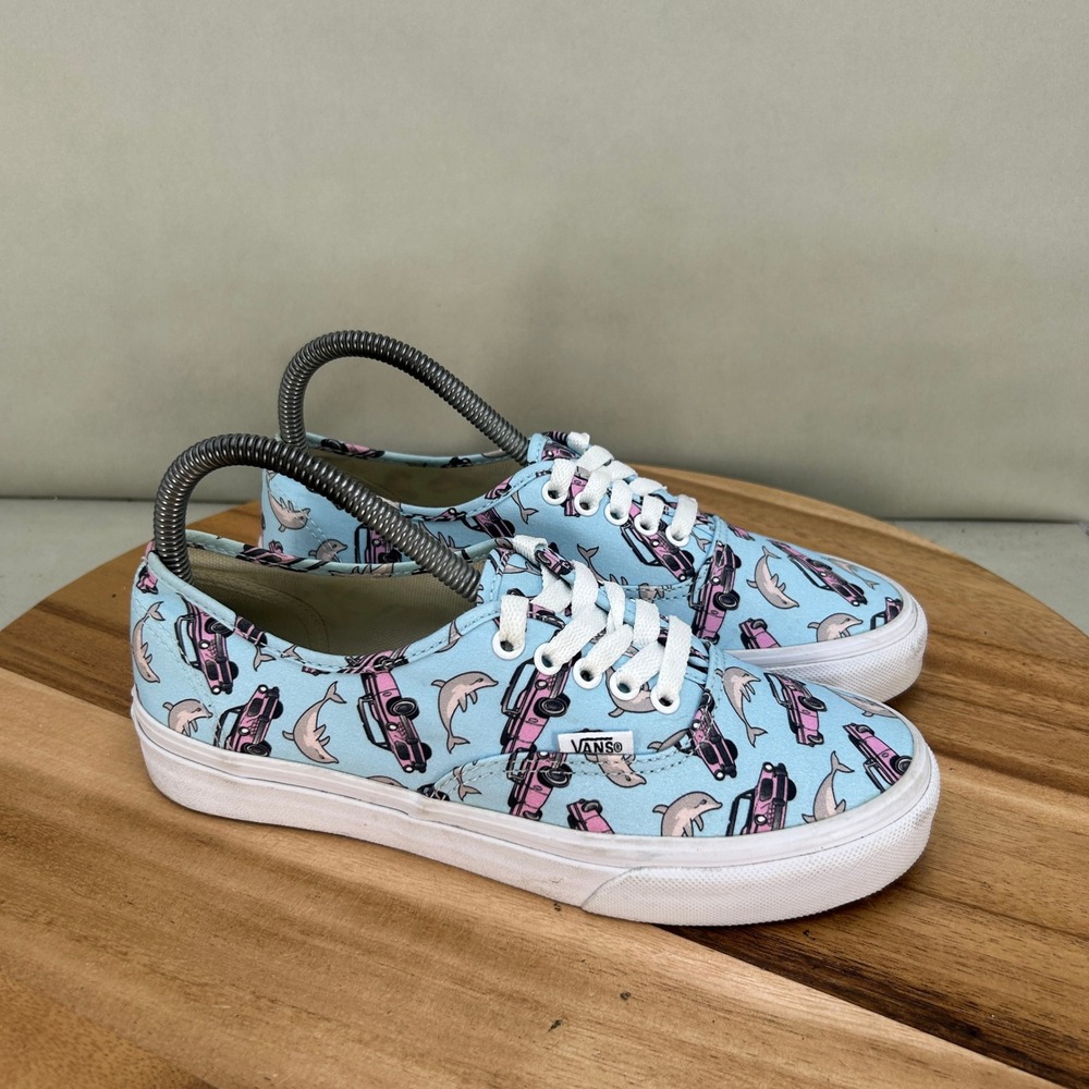 Vans Authentic Dolphins and Cars Blue Pink Canvas Sneakers Womens Size 7 Shoes